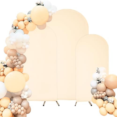Spandex Fitted Wedding Arch Cover Set of 3 Beige Arch Backdrop Cover, Round Top Chiara Backdrop Stand Covers for Wedding Birthday Party Baby Shower Banquet Arch Decoration (Beige, 4FT,5FT,6FT) - image 1