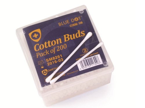 Blue Dot Cotton Wool Buds (Pack of 200) – Double-Ended Soft & Gentle Cotton Buds for Delicate Skin, Made from 100% Pure Cotton Plastic-Free, Ideal for First Aid, Baby Care, and Beauty Use