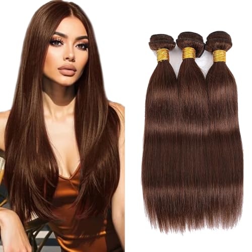 #4 Brown Bundles Human Hair Straight Bundles 24 26 28 Inch Unprocessed Brazilian Virgin Remy Hair 3 Bundle Chocolate Brown Straight Human Hair Extensions 50 Gram Per Bundle