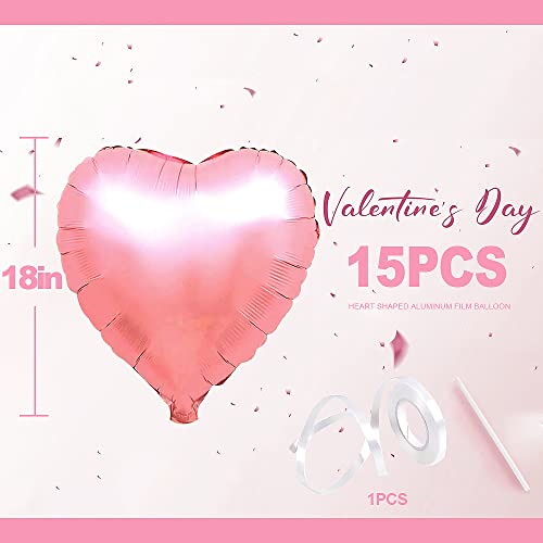 Heart Shaped Foil Balloons For Valentines Day Party Decorations - Pack Of 15 -Foil Valentines Day Balloons For Romantic Decorations Special Night (Pink) #TOP3