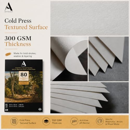 Image of ArtRight White Net Handmade Papers (280 GSM) Ultra Premium fine Textured Dotted Handmade Watercolor Papers for Watercolour, Gouache, Ink and Mixed Media (A4-80)