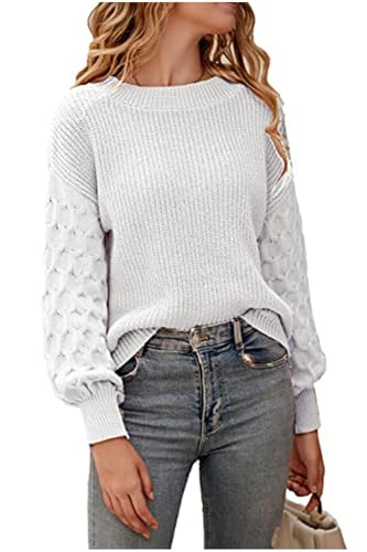 PRETTYGARDEN Women's Fall 2025 Pullover Sweater Casual Long Sleeve Loose Chunky Knit Tops Blouse Winter Fashion Clothing (White,X-Large)