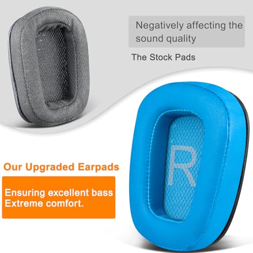 Image of SOULWIT Protein Leather Ear Pads Cushions Replacement for Logitech G35 G930 G933 G935 G633 G635 G533 G430 G431 G432 G433 Gaming Headset, Earpads for G332 G230 G231 G233 Headphones - Blue