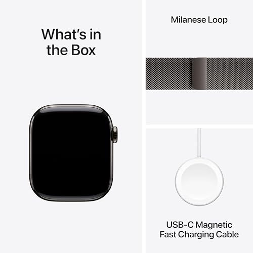 Image of Apple Watch Series 11 [GPS + Cellular 42mm] Smartwatch with Slate Titanium Case with Slate Milanese Loop. Sleep Score, Fitness Tracker, Health Monitoring with AppleCare+ (2 Years)