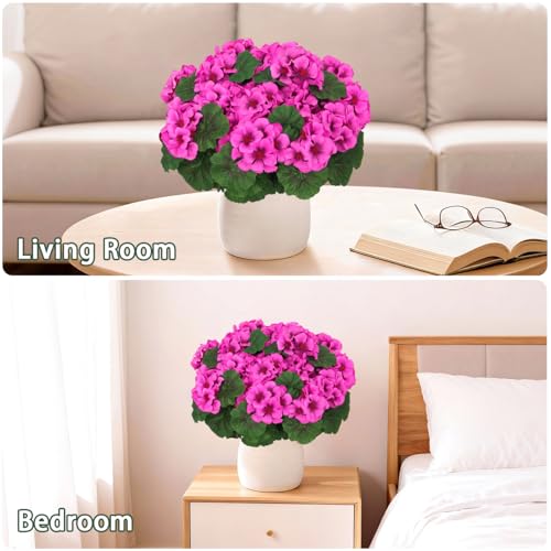 Image of 8 Pcs Artificial Geraniums Flowers for Outdoor Spring Summer Decor UV-Resistant & Realistic Silk Faux Plants for Garden Porch Patio Yard Balcony Home Kitchen Table Decoration, Rose Pink
