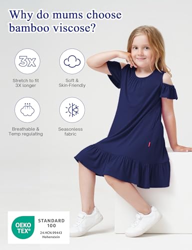 Girls Summer Dress Bamboo Viscose Short Sleeve Off Shoulder Casual Dresses4
