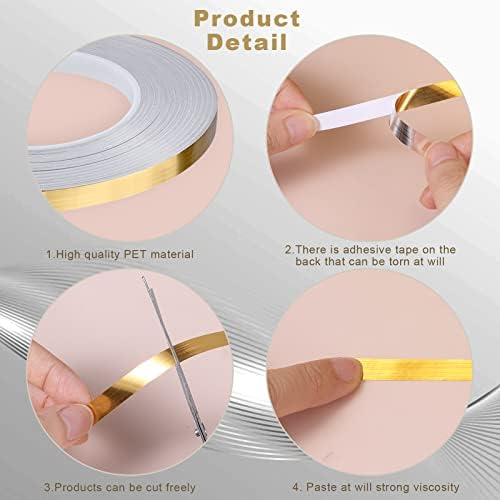 KINBOM 4 Rolls Self-Adhesive Metallic Tapes, 10/8/5mm Polyester Film Tape Graphic Art Tape Reflective Metallic Mirror Tape for Wall Decoration Graphic Art DIY (3 Silver 1 Gold)