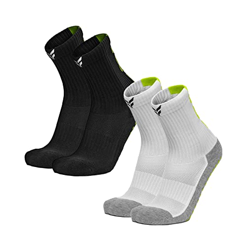 Flite Sports Grip Socks For Soccer, Football, Futsal, Lax, Non Slip Neon Grip Sock For Men And Women (Medium, White/Green & Black/Green 2-Pack) #TOP2
