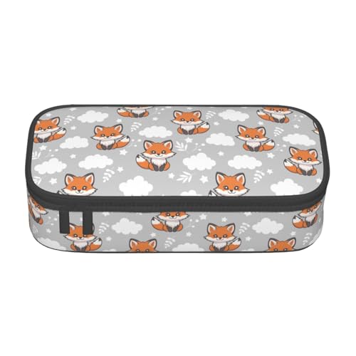 Image of Cute Baby Fox Large Pencil Case With Zipper Compartments Stationery Pencil Bag For Kids Teens Students School Supplies