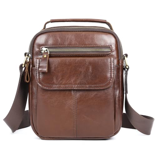 NIUCUNZH Man Purses and Bags Small, Mini Genuine Leather Messenger and Shoulder Bag for Men with lots of Zipper Pockets