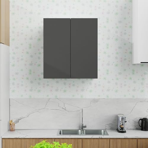 Image of 2 Door Multipurpose Wall Mounted Cabinet with Adjustable & Fixed Shelf | Storage for Modular Kitchen, Bathroom, Office & Living Room | Assembly-DIY | Color-White & Grey | Size-60x33x63.8 Cm