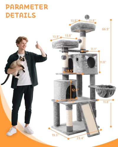 Torre multi-nivel para gatos grande 66in gris claro miniatura 6