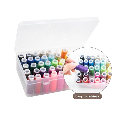 Image of 42 Slot Sewing Thread Box with 58 Types of Sewing Threads, Portable Transparent Storage Box Bobbin Needle Spool Organizer for Embroidery and Quilting, 9.25 x 5.3 x 2.5 Inch (with Threads)