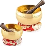 2-Pack Tibetan Singing Bowls Set - 100% Handmade in Nepal, Sound Bowl Meditation Set for Yoga, Chakra Healing, Meditation Gifts, Unique Gifts for Women