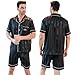 ShuiGod Men's Satin Pajama Set Short Sleeve Silky Pajama Pants Button Down Sleepwear Multicolor Silk Men's Pajama Set(Black Stripe-XL)