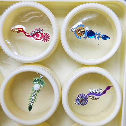 Bindi Box Long Multicolored Crystal Bindis Bridal Face Jewels Forehead Tika (Pack Of 20 Bindis) #TOP5