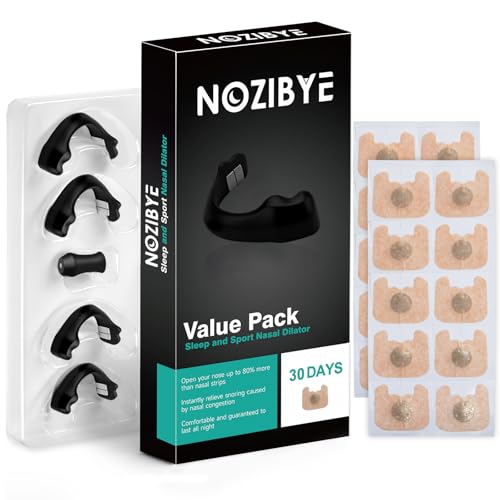 Nozibye Nasenpflaster Magnet Sparpackung (Schwarz 30 Paar) für 30 Tage - Magnetische Nasenpflaster gegen Schnarchen für besseres Atmen & tieferen Schlaf