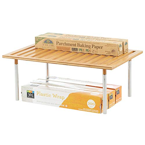mDesign Organizador de cocina – Práctico sistema de almacenaje de cocina de bambú y metal – Elegante estante de almacenamiento para armarios de cocina, encimeras, etc. – natural