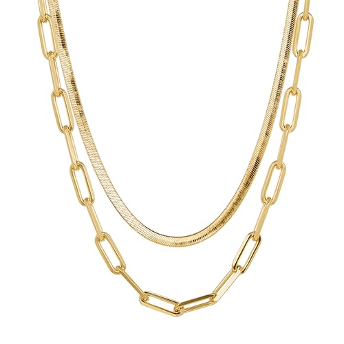 Statement Chains Set for Women – 3-Year Color Guarantee – Waterproof, Hypoallergenic, Gold PVD Coated – Layering Set for Beach, Weddings, Gifts – Includes 16” Snake & 18” Chunky Love Chains