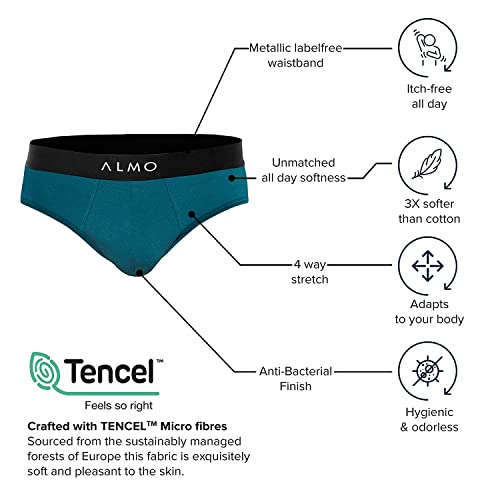 Image of ALMO Men's Micromodal Solid Briefs | 3X Softer Than Cotton | Anti-Bacterial & Odour Control | Enhanced Stretchability | Fade Resistance | Faster Moisture Absorption