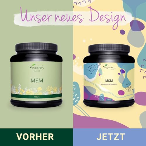 Vegavero MSM Pulver hochdosiert 1000g – Fein kristallines Methylsulfonylmethan Pulver - reiner organischer Schwefel - ohne Zusatzstoffe - Laborgeprüft & vegan