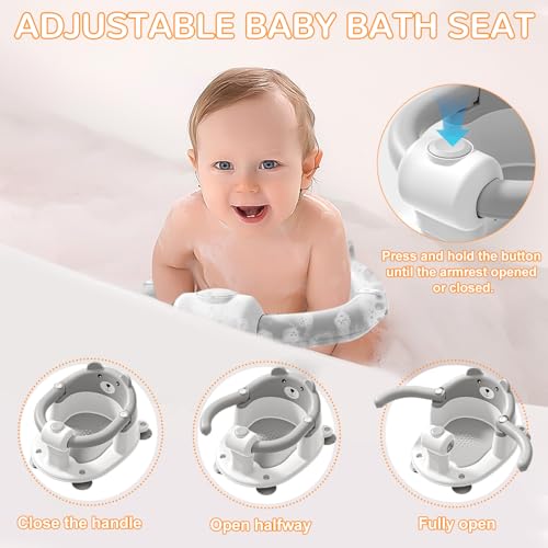 Image of Baby Bath Seat for Babies 6 Months & up, Non-Slip Toddler Bath Seats for Babies Sitting Up, Safe Infant & Newborn Bathtub Chair with 4 Suction Cups & Soft Cushion for Shower,Gray
