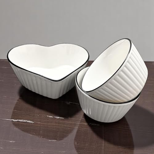 Image of Heart-Shaped Ceramic Bowls - Set of 3, Microwave Safe, Multi-Purpose Bowls for Soup, Rice, Noodles, and Fruits, Durable and Elegant Design for Home Kitchen or Restaurant Use