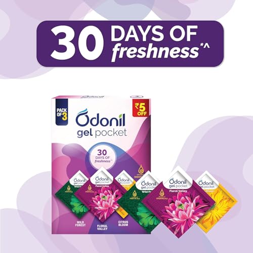 Image of Odonil Gel Pocket Mix - 60g (10g x 6) | Assorted pack of 3 new fragrances | Infused with Essential Oils | Germ Protection | Lasts Up to 30 days | Air Freshener for Bathroom, Toilet, Home & Office