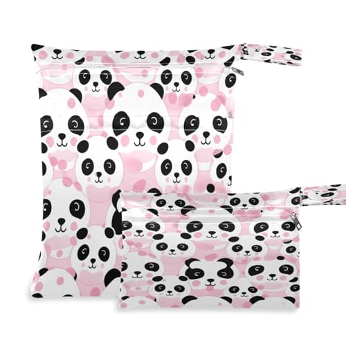 ATTX Pink Panda Bears Wet Dry Bags 2-Pack - Reusable Cloth Diaper Storage for Travel, Beach & Gym | Multi-Use Waterproof Bags for Swimsuits, Baby Clothes, Sports Gear#335