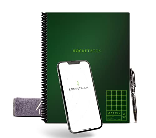 Rocketbook Matrix Graph Notebook - Eco-Friendly Reusable Notebook with 1 Pilot Frixion Pen & 1 Microfiber Cloth Included - Green, Letter Size