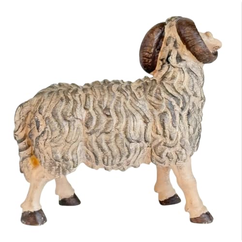 Mouton avec cornes en bois véritable de Val Gardena pour célébrer la Nativité - 6