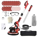 Drywall Sander - Popcorn Ceiling Removal Tool with Vacuum Dust Collector,Foldable,Variable Speed 800-1800RPM,Extendable Handle,LED Light,Sanding Discs,Red
