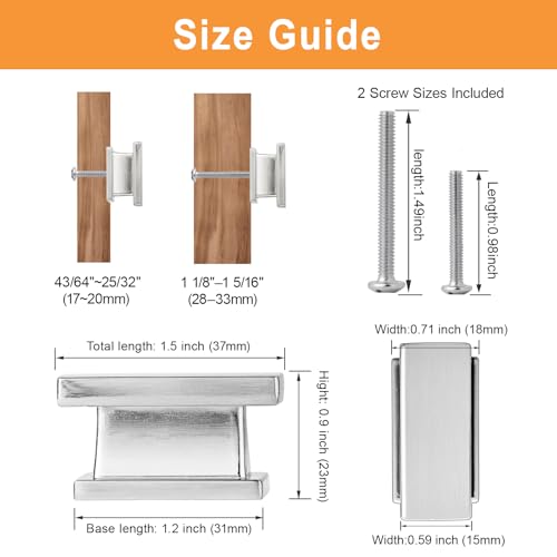 VEHCIL 10 Pack Square Cabinet Knobs Brushed Nickel, Single Hole Silver Kitchen Cabinet Knob Cabinet Handles Hardware for Cupboard Closet Bathroom Dresser Drawer Knobs, Solid Zinc Alloy — view 5