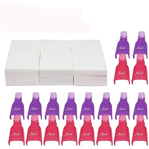 20 Pack Nail Gel Polish Remover Clip caps with 600 Pack Nail Art Wipe Cotton Pads Cover