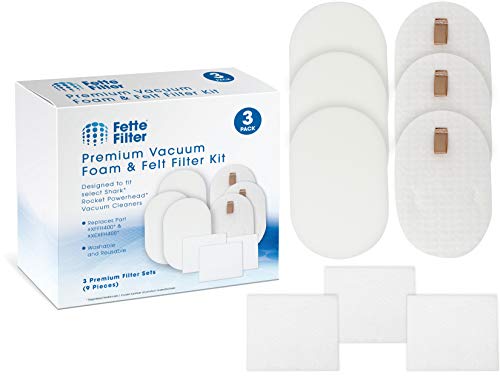 Fette Filter - Vacuum Filter Compatible with Shark Rocket Powerhead Models AH400, AH400C, AH401, AH452, AH452W, AH454Q Part # XFFH400 Foam & Felt Filter Kit & XEXFH400 Post-Motor Filter 3 Sets