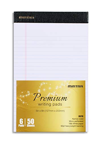 Mintra Office Legal Pads - ((Premium White 6Pk, 5In X 8In, Narrow Ruled)) - 50 Sheets Per Notepad, Micro Perforated Writing Pad, Notebook Paper For School, College, Office, Professional #TOP4