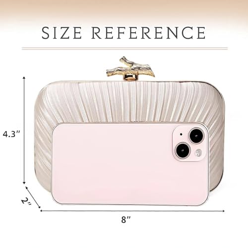 Image of Evening Bag for Women- Gold Clutch Purse Pleated Clutch Bag with Chain Crossbody Bag for Formal Wedding Party (Style 14-Light Gold)