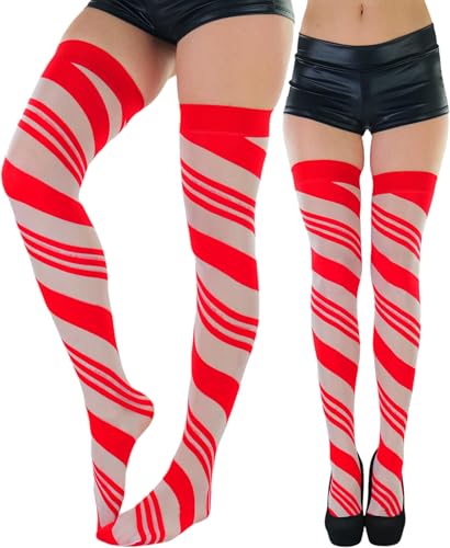 Image of ToBeInStyle Women's Novelty Vertical Spiral Striped Thigh High Stockings