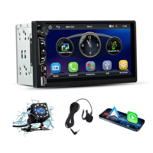 AWESAFE Autoradio Carplay 2 DIN avec 7 Pouces Écran IPS | CarPlay & Android Auto sans Fil | Bluetooth 5.0 GPS | Caméra de Recul | MirrorLink | FM EQ | USB Type-C AUX