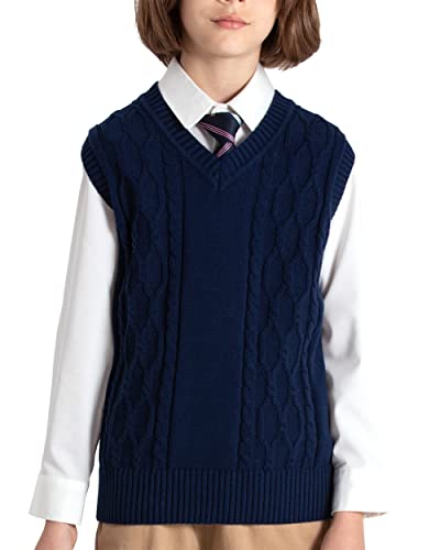 Image of JSTEX Boys Sweater Vest 100% Cotton Kids Uniform Vest V-Neck Sleeveless Knit Pullover for Boy Girls Toddler Size 4-14