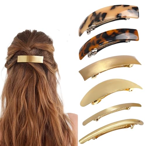 6 pinzas de cabello doradas para mujer de metal plano miniatura 1