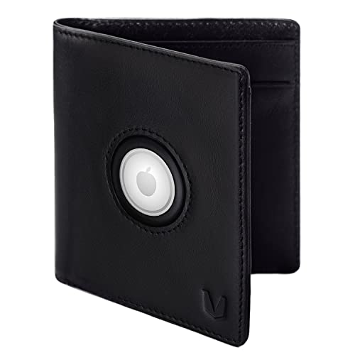 MAGATI Geldbörse PANA mit AirTag Case - Portemonnaie mit Münzfach, Geldscheinfach - Geldbeutel aus Echtleder mit RFID-Schutz - bis zu 10 Karten, Tiefschwarz, mit Fundservice Cover