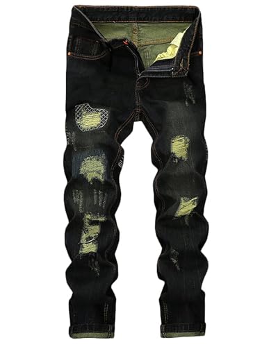 Ripped Jeans for Men Straight Leg Denim Regular Fit Distressed Destroyed Pants Jeans with Hole