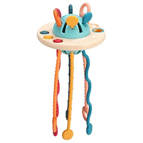 JIUAI Montessori Toys, Sensory Toys for 1-3 Years Old Baby, UFO Food Grade Silicone Pulling String Toy Travel Toys, Early Educational Toys Fine Motor Skills for Toddlers Girls Boys Birthday Cover