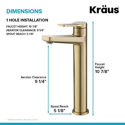Kraus Kvf-1400Bg Indy Single Handle Vessel Bathroom Faucet, Brushed Gold #TOP5