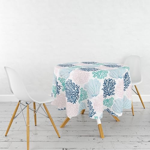 Ocean Tablecloth Coastal Nautical Round Tablecloth Coral Print Ocean Themed