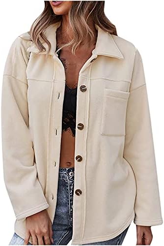 Bobono Womens Fall Jacket Coat Trendy Casual Long Sleeve Solid Color Pockets Button Down Fleece Cardigan Coat Outerwear Beige