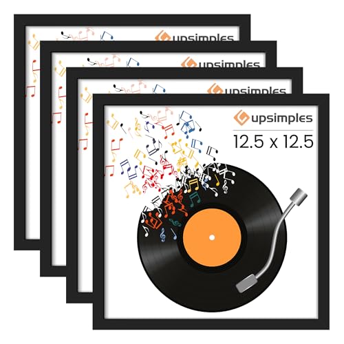 upsimples 12.5×12.5 Record Frame, Vinyl Frames for 12inch Album Cover, Wall Display for Home Decor, Black, 4 Pack