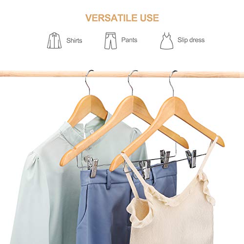 House Day 12 Pack High-Grade Wooden Suit Hangers Skirt Hangers With Clips Solid Wood Pants Hangers Natural Smooth Finish Premium Wood Hangers With Durable Metal Clips For Blouse, Dress, Coat, Jacket #TOP3