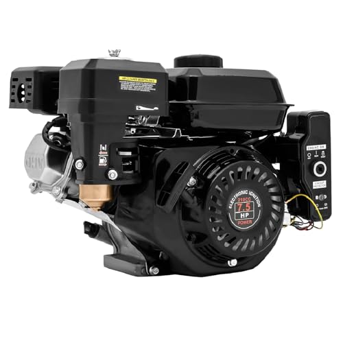 7.5 HP Horizontal Shaft Gas Engine Electric Start, 4 Stroke 210CC Gasoline Engine, OHV Air Cooled Pull Start Motor, Single Cylinder Gas Engine 3600rpm (210CC-4 Stroke)